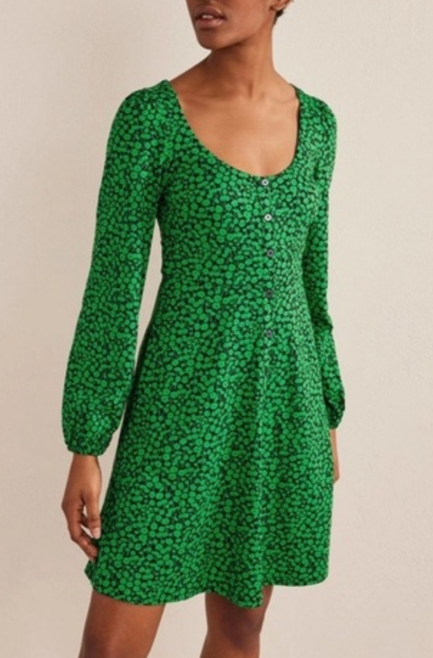 Boden green floral jersey shirt dress Size 4 Fit and flare Dainty Feminine